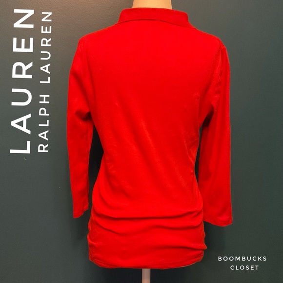 Lauren Ralph Lauren Red Orange 3/4 sleeve Polo Shirt - Picture 6 of 13
